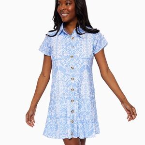 NWT SAIL TO SABLE HYDRANGEA BLOCK PRINT RUFFLE HEM DRESS M